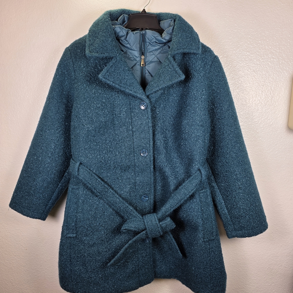 Isaac Mizrahi Live! Women's Boucle Belted Coat w/ Nylon Accents Blue Size 3X